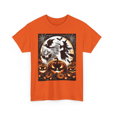 Halloween Unisex Heavy Cotton Tee | Spooky Ghost and Witch Design | Autumn Apparel, Pumpkin Shirt, Trick or Treat Wear, Fall Fashion