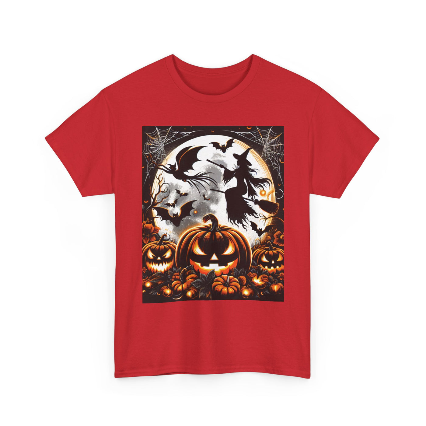 Halloween Unisex Heavy Cotton Tee | Spooky Ghost and Witch Design | Autumn Apparel, Pumpkin Shirt, Trick or Treat Wear, Fall Fashion