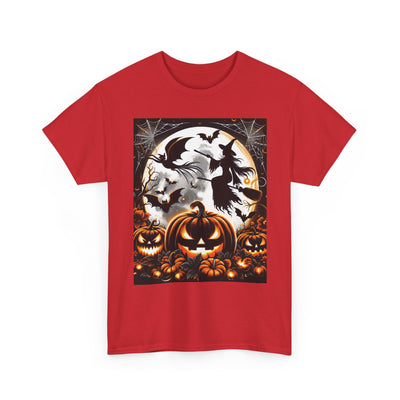 Halloween Unisex Heavy Cotton Tee | Spooky Ghost and Witch Design | Autumn Apparel, Pumpkin Shirt, Trick or Treat Wear, Fall Fashion