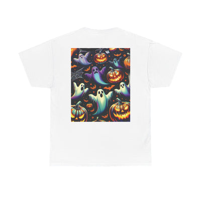 Halloween Unisex Heavy Cotton Tee | Spooky Ghost and Witch Design | Autumn Apparel, Pumpkin Shirt, Trick or Treat Wear, Fall Fashion