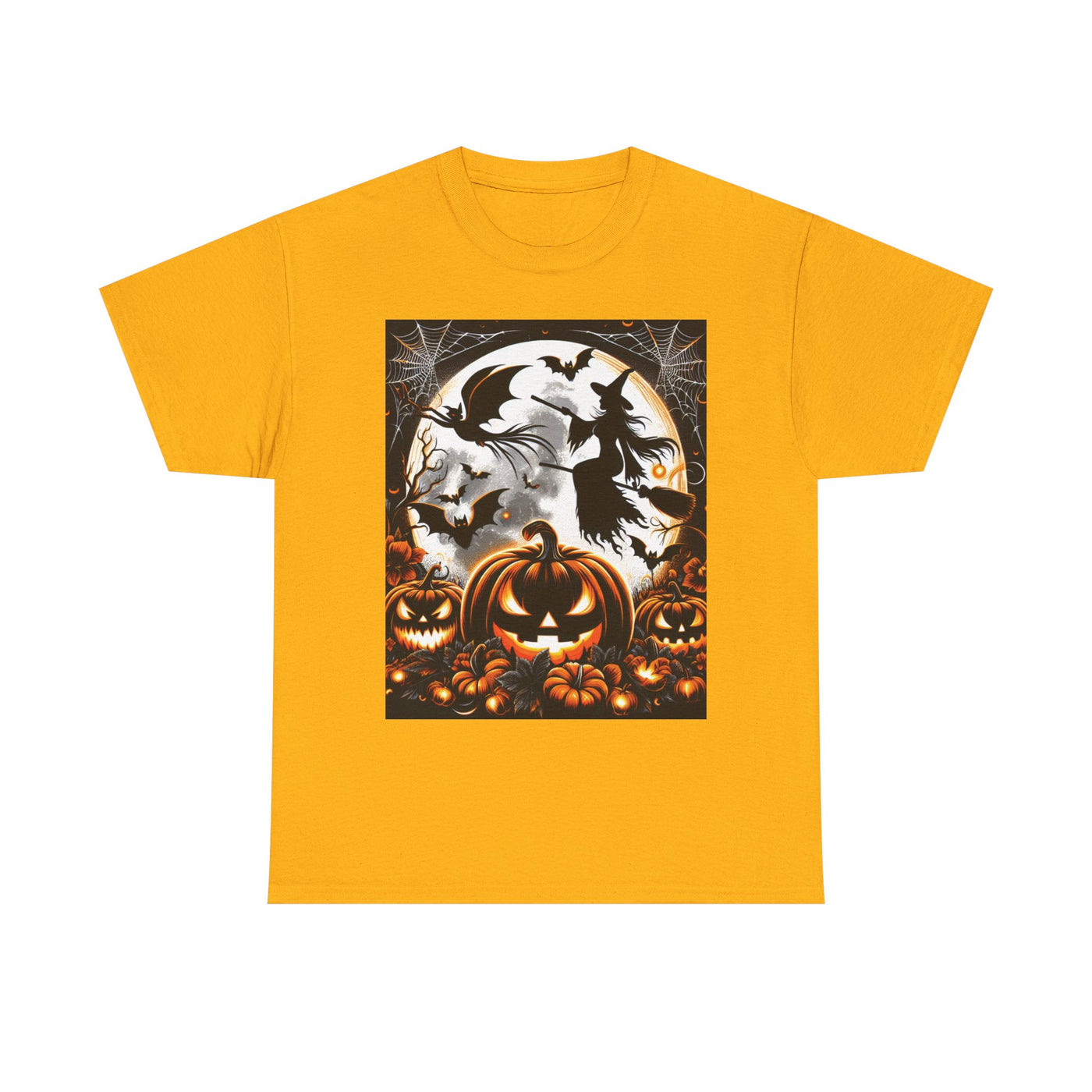 Halloween Unisex Heavy Cotton Tee | Spooky Ghost and Witch Design | Autumn Apparel, Pumpkin Shirt, Trick or Treat Wear, Fall Fashion