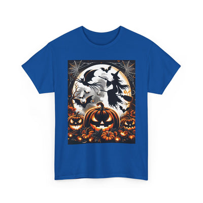 Halloween Unisex Heavy Cotton Tee | Spooky Ghost and Witch Design | Autumn Apparel, Pumpkin Shirt, Trick or Treat Wear, Fall Fashion