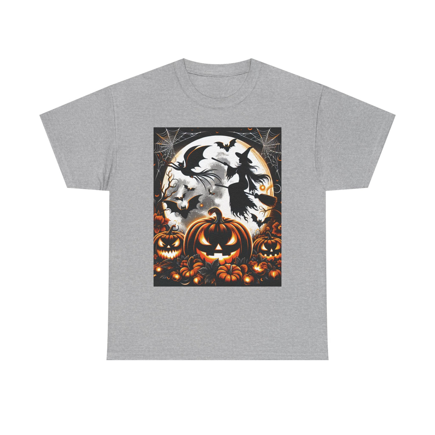 Halloween Unisex Heavy Cotton Tee | Spooky Ghost and Witch Design | Autumn Apparel, Pumpkin Shirt, Trick or Treat Wear, Fall Fashion