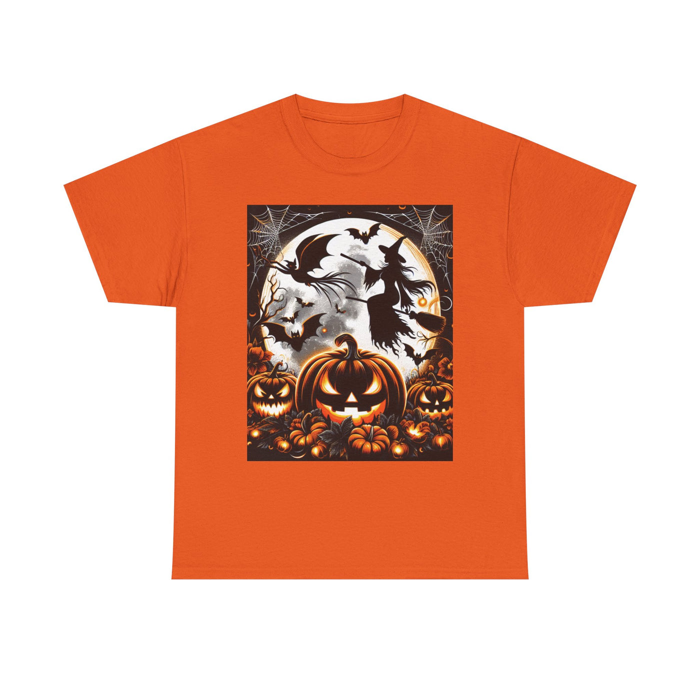 Halloween Unisex Heavy Cotton Tee | Spooky Ghost and Witch Design | Autumn Apparel, Pumpkin Shirt, Trick or Treat Wear, Fall Fashion