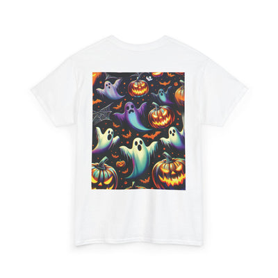 Halloween Unisex Heavy Cotton Tee | Spooky Ghost and Witch Design | Autumn Apparel, Pumpkin Shirt, Trick or Treat Wear, Fall Fashion