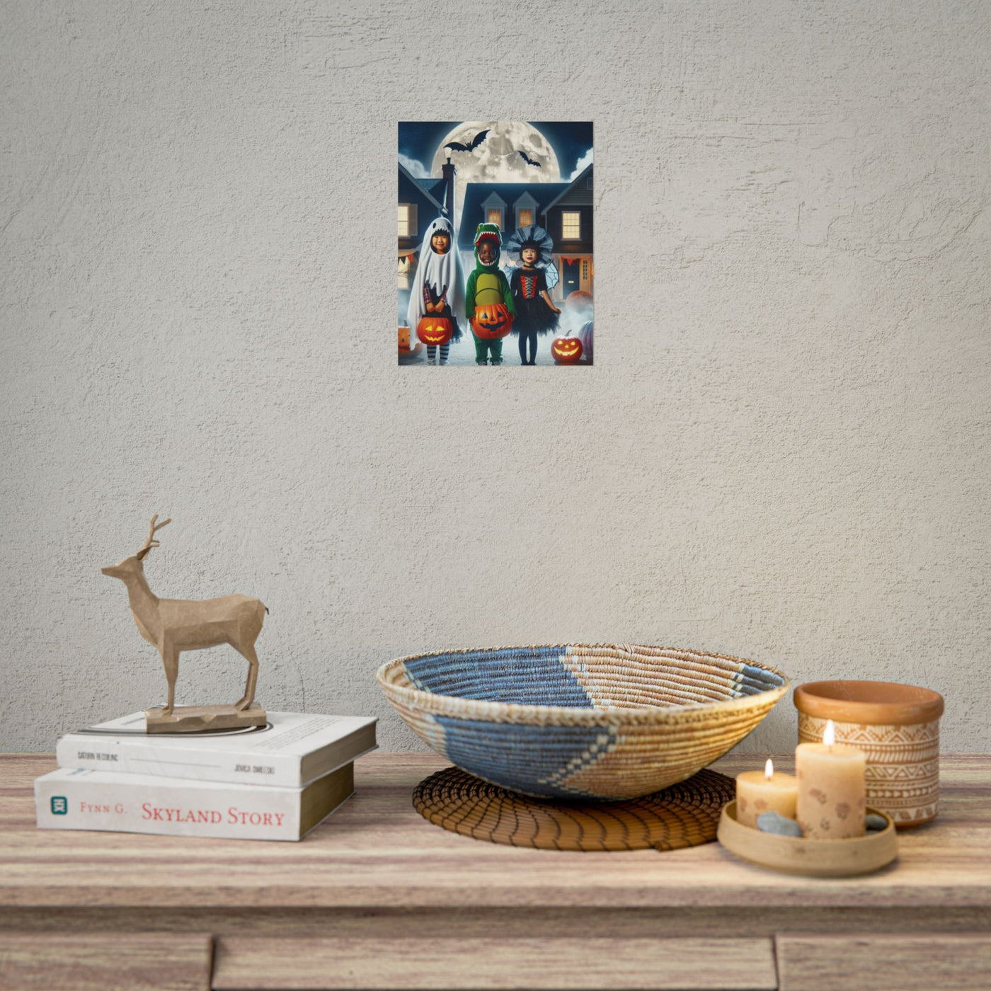 Halloween Kids Art Print, Bright Halloween Decor, Fun Holiday Gift, Spooky Wall Art, Halloween Party Decor