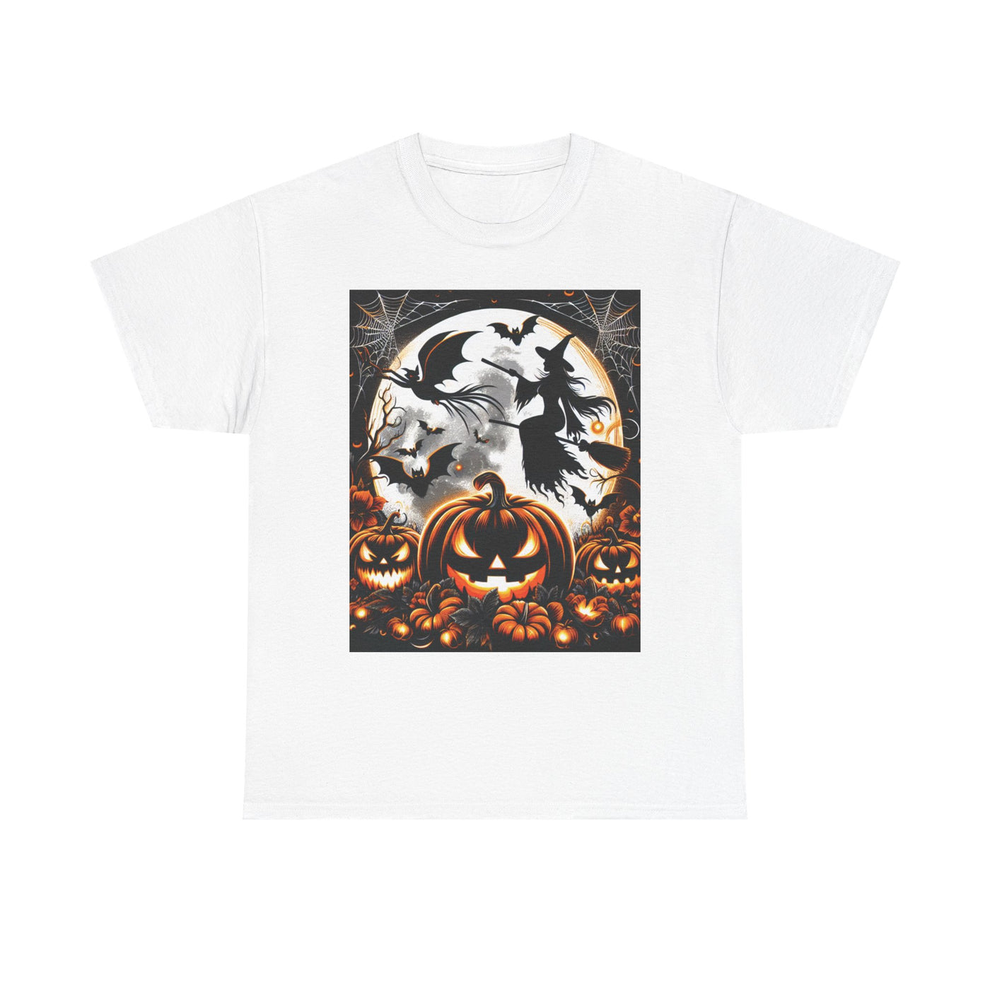 Halloween Unisex Heavy Cotton Tee | Spooky Ghost and Witch Design | Autumn Apparel, Pumpkin Shirt, Trick or Treat Wear, Fall Fashion