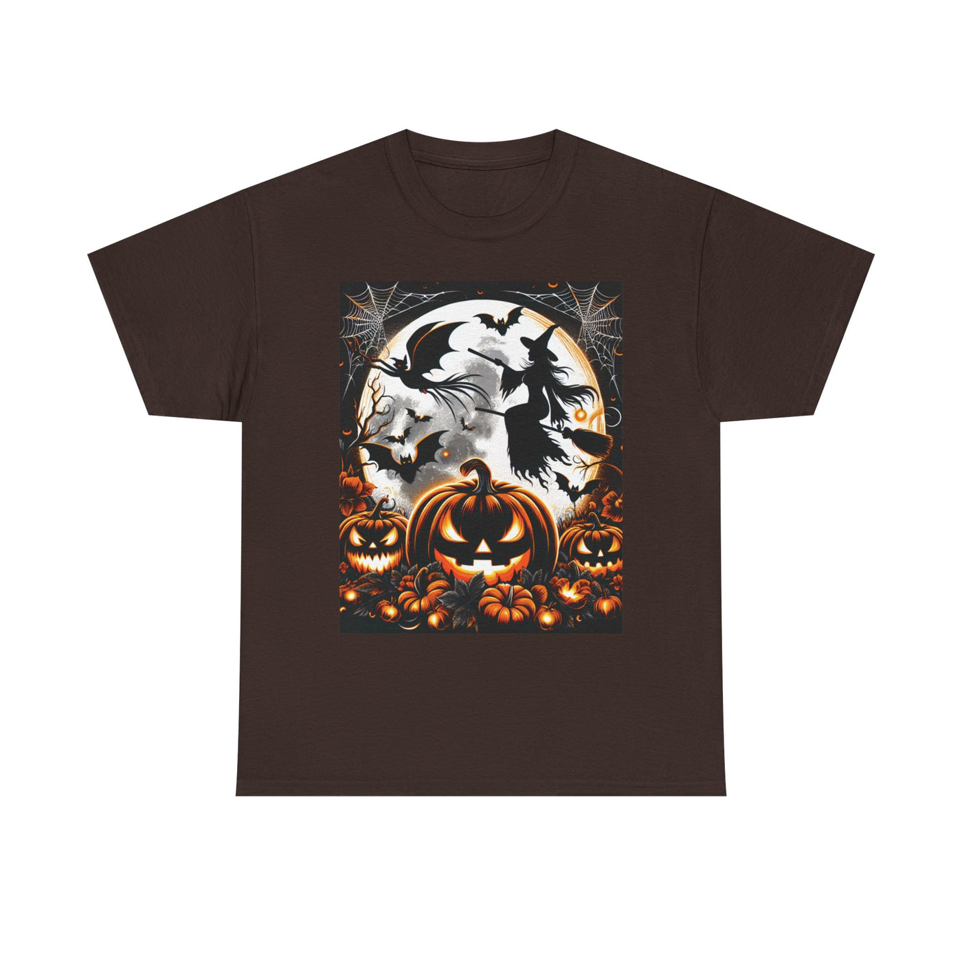 Halloween Unisex Heavy Cotton Tee | Spooky Ghost and Witch Design | Autumn Apparel, Pumpkin Shirt, Trick or Treat Wear, Fall Fashion