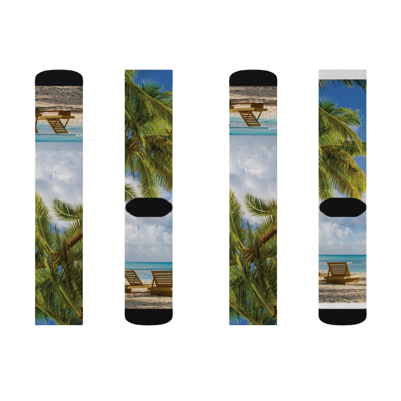 Beach Paradise Sublimation Socks | Fun Summer Footwear, Vacation Accessories, Gift for Beach Lovers, Tropical Pattern, Cozy Relaxation