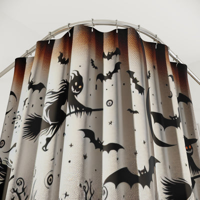 Halloween Themed Shower Curtains, Spooky Bathroom Decor, Haunted House Shower Curtain, Witch & Bat Design, Perfect for Fall Decor