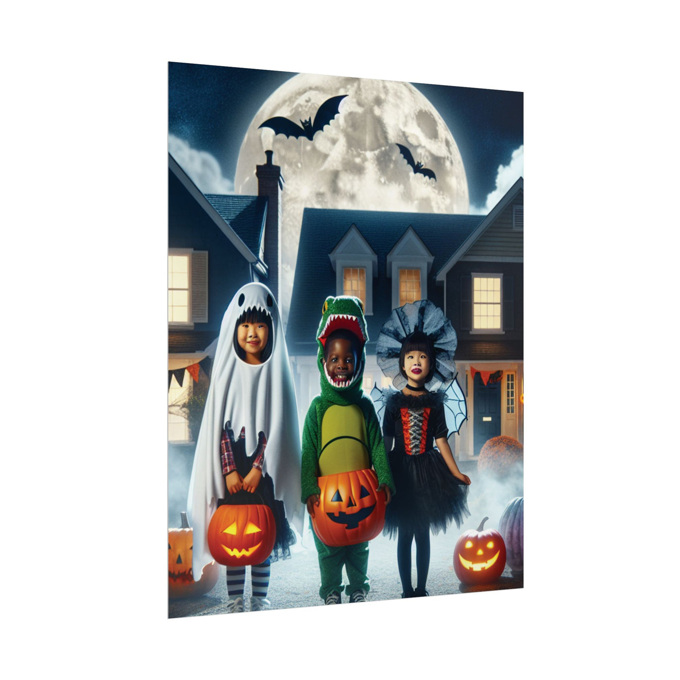 Halloween Kids Art Print, Bright Halloween Decor, Fun Holiday Gift, Spooky Wall Art, Halloween Party Decor