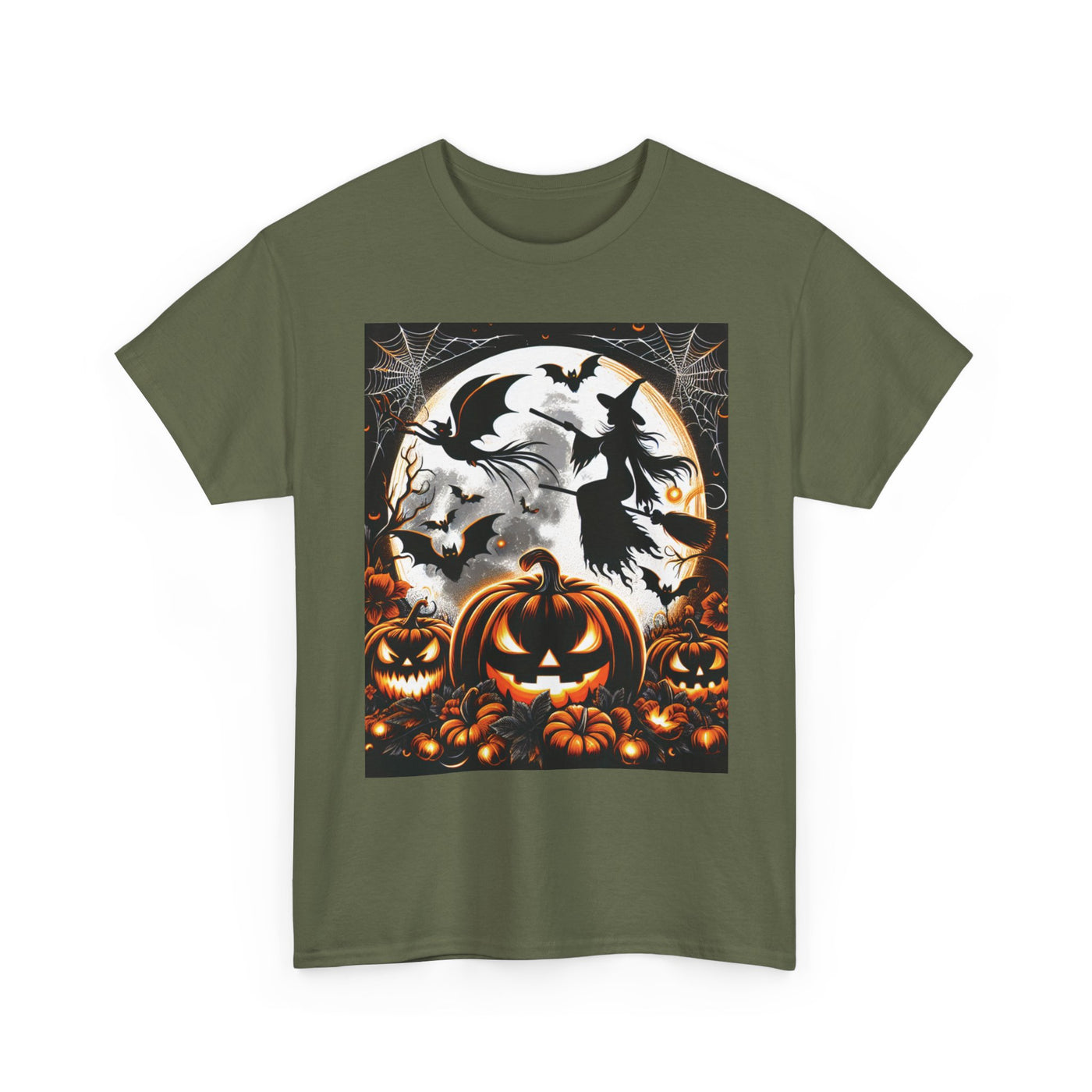 Halloween Unisex Heavy Cotton Tee | Spooky Ghost and Witch Design | Autumn Apparel, Pumpkin Shirt, Trick or Treat Wear, Fall Fashion