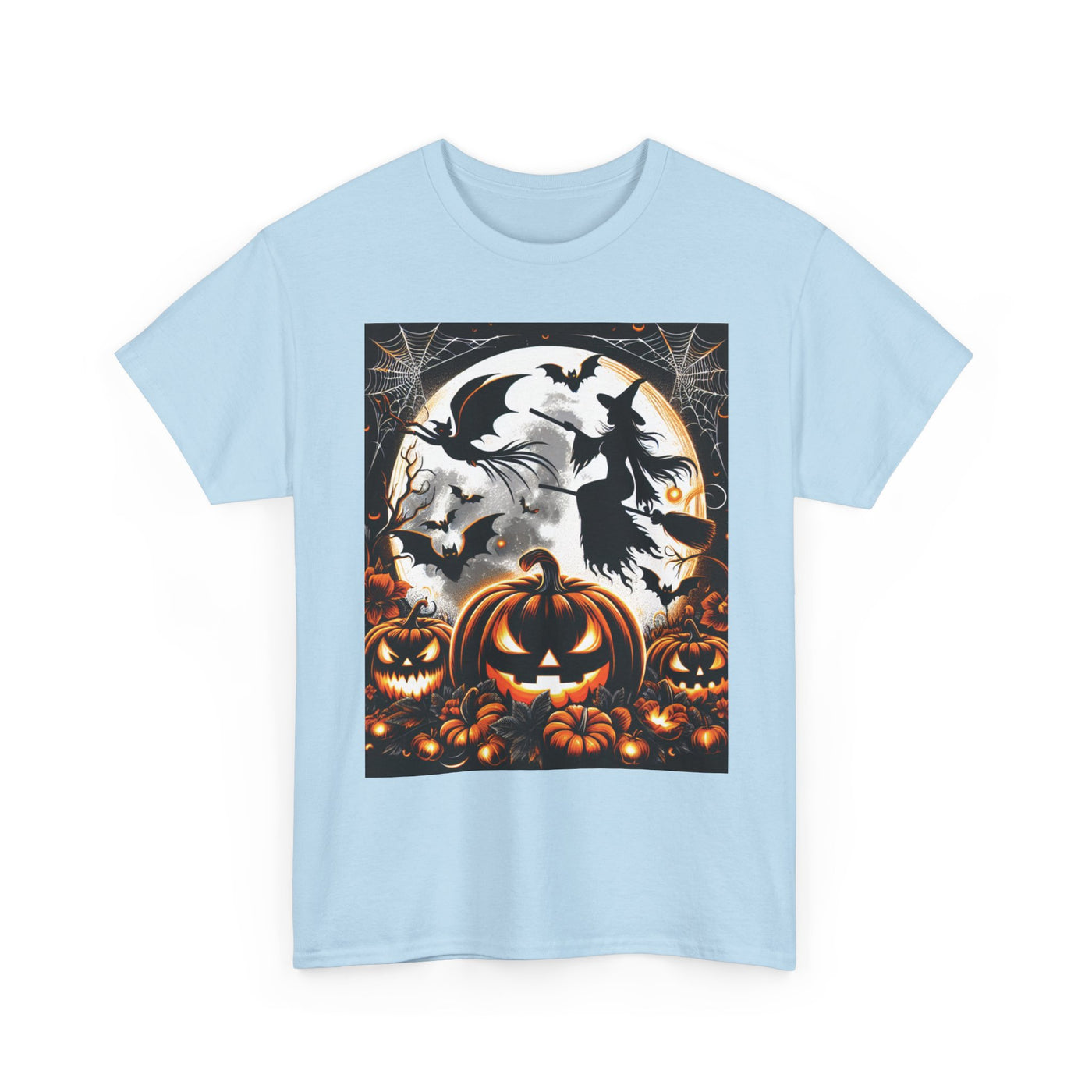 Halloween Unisex Heavy Cotton Tee | Spooky Ghost and Witch Design | Autumn Apparel, Pumpkin Shirt, Trick or Treat Wear, Fall Fashion