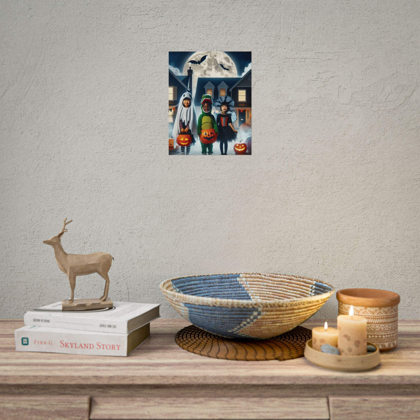 Halloween Kids Art Print, Bright Halloween Decor, Fun Holiday Gift, Spooky Wall Art, Halloween Party Decor