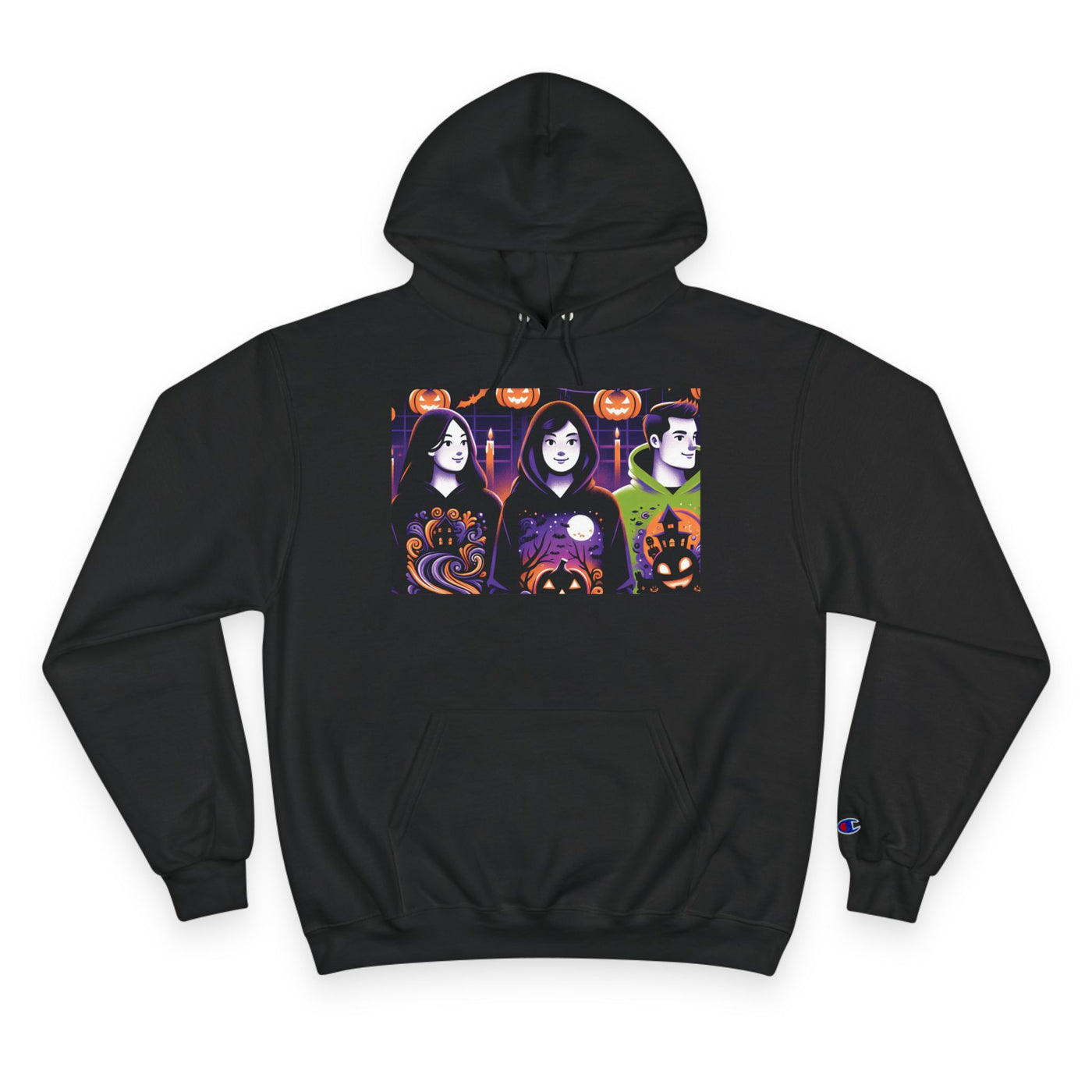 Halloween Champion Hoodie, Spooky Sweatshirt, Fall Fashion, Cozy Gift, Unisex Hoodie, Ghost and Pumpkin Design