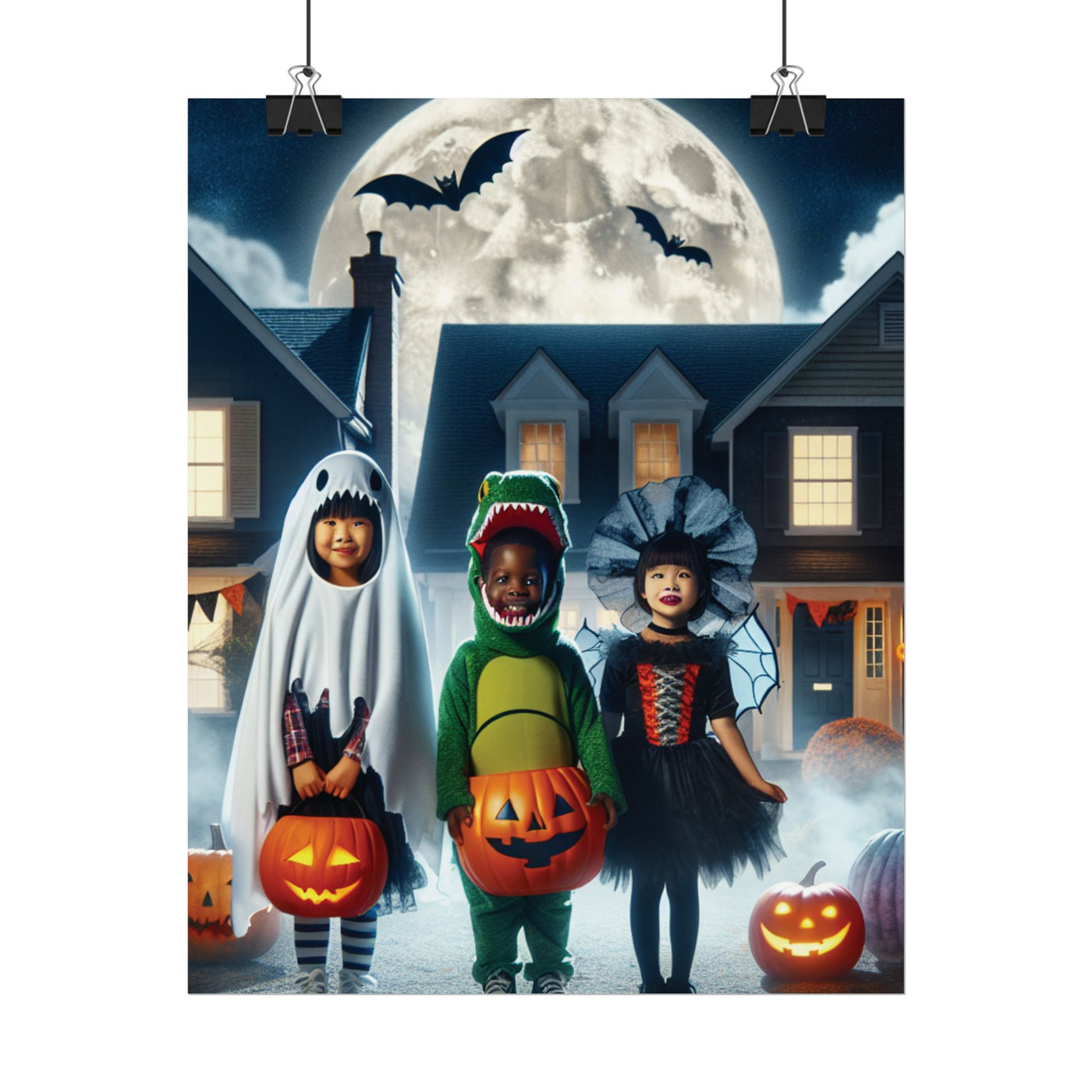 Halloween Kids Art Print, Bright Halloween Decor, Fun Holiday Gift, Spooky Wall Art, Halloween Party Decor