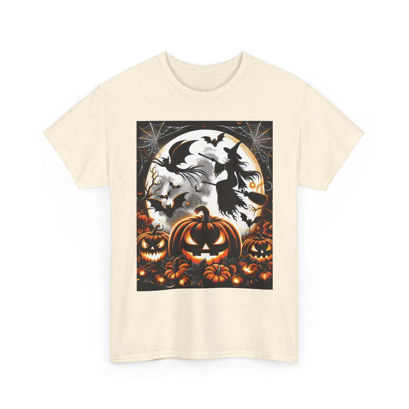 Halloween Unisex Heavy Cotton Tee | Spooky Ghost and Witch Design | Autumn Apparel, Pumpkin Shirt, Trick or Treat Wear, Fall Fashion