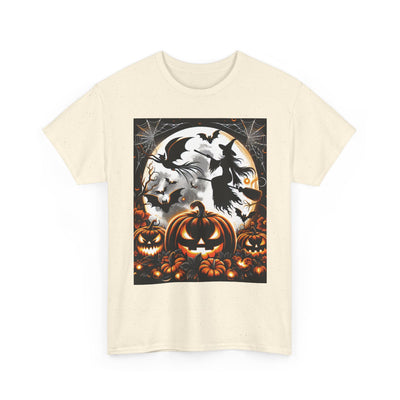 Halloween Unisex Heavy Cotton Tee | Spooky Ghost and Witch Design | Autumn Apparel, Pumpkin Shirt, Trick or Treat Wear, Fall Fashion