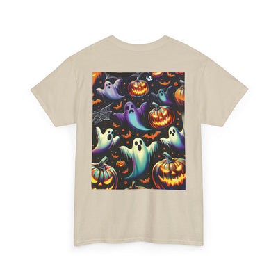 Halloween Unisex Heavy Cotton Tee | Spooky Ghost and Witch Design | Autumn Apparel, Pumpkin Shirt, Trick or Treat Wear, Fall Fashion