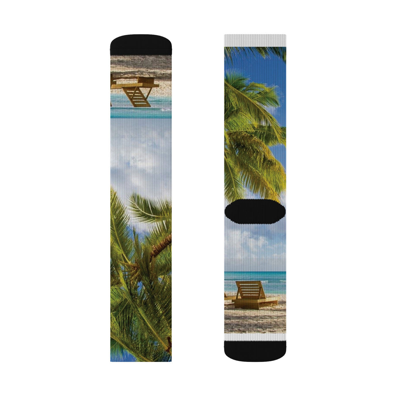 Beach Paradise Sublimation Socks | Fun Summer Footwear, Vacation Accessories, Gift for Beach Lovers, Tropical Pattern, Cozy Relaxation
